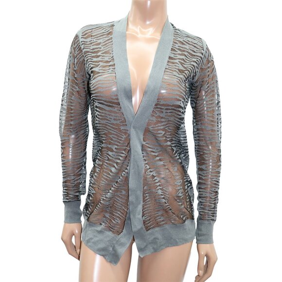All Saints Gray Black Sheer Animal Print Cardigan Jacket Small - Picture 2 of 5